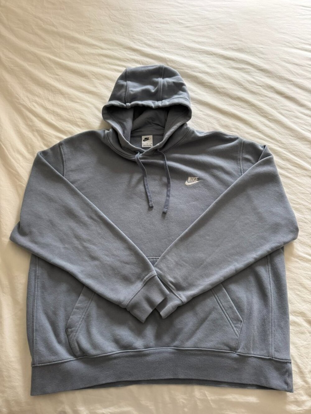 Nike Hoodie Mens XL Light Blue Gray Pullover Sweatshirt Swoosh Logo Fleece